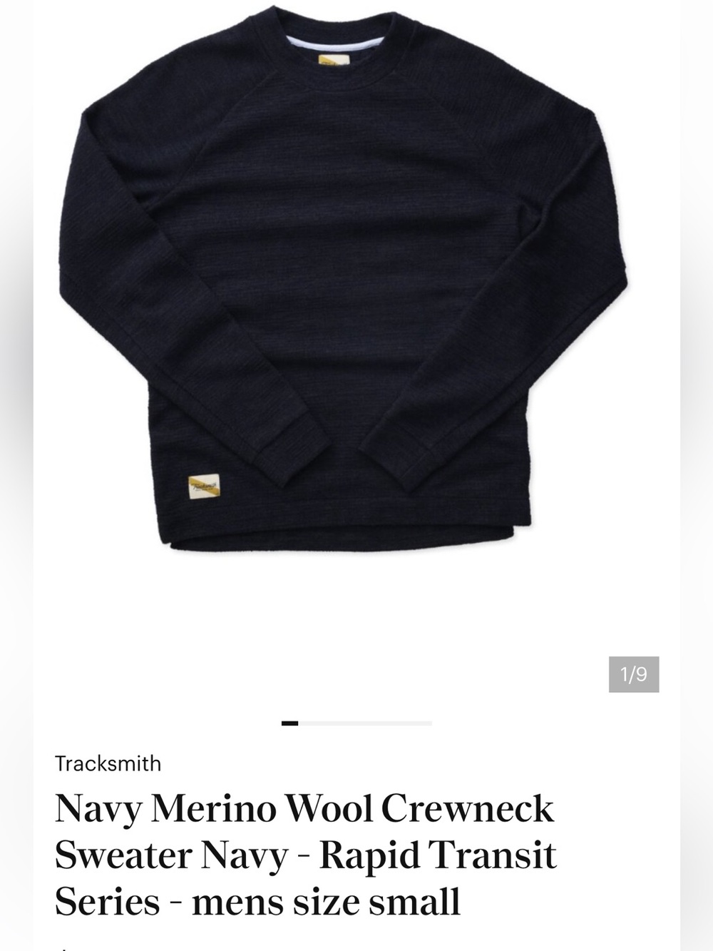 Tracksmith Navy Crewneck Merino Wool Sweater small